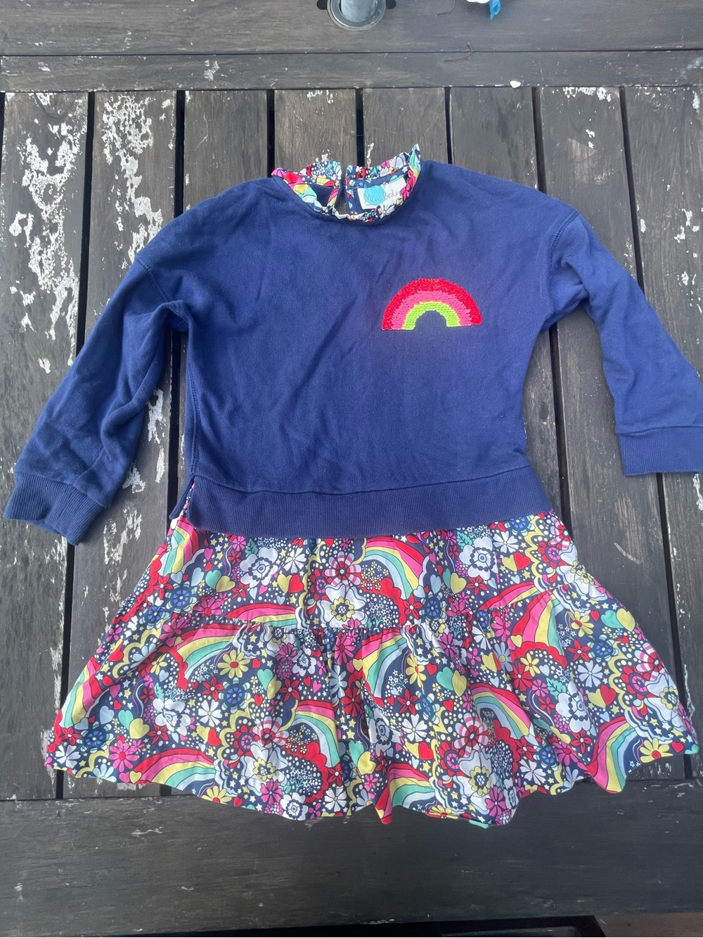 Mini Boden Rainbow Sequin Tiered Sweatshirt Dress 5–6 Years